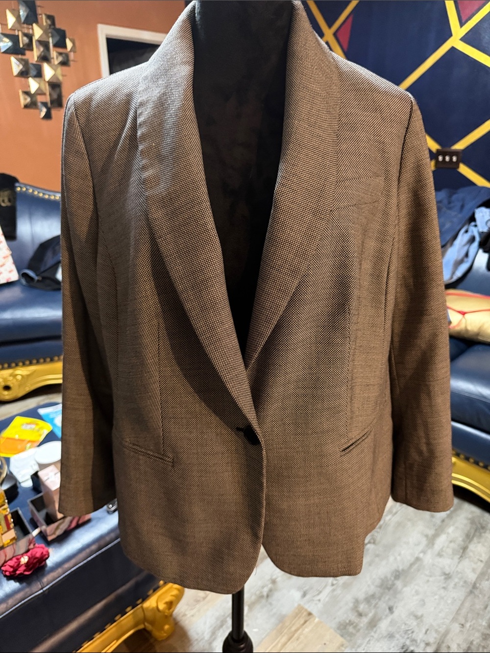 Talbots Classic Women Brown Herringbone Blazer